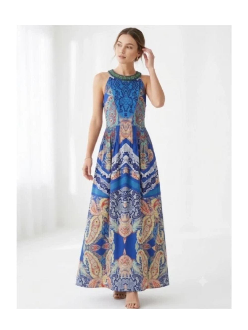 Anthropologie Ranna Gill 'Boteh' Pin Tucked Paisley Pattern Maxi Dress 4 Small